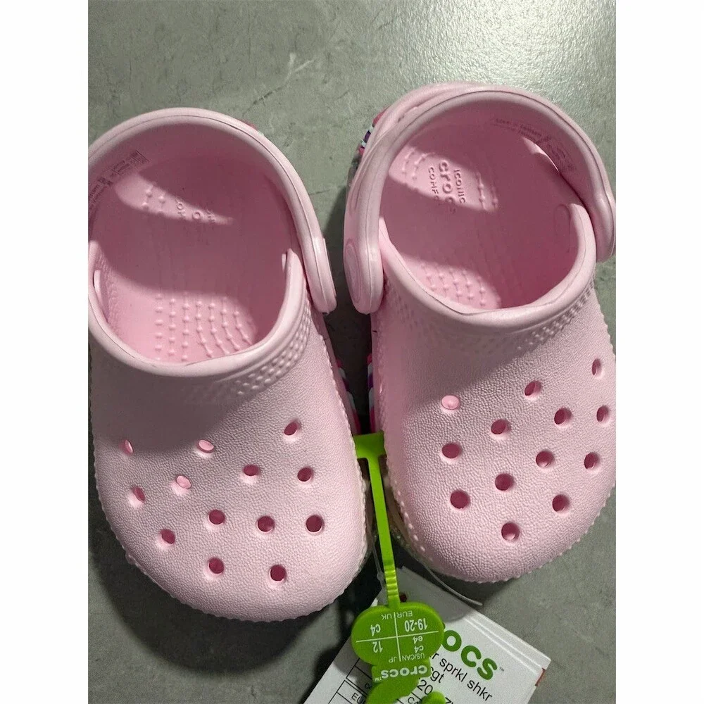 Crocs Classic Star Sparkle Shaker Clog Kids Pink Glitter Rainbow Size C4